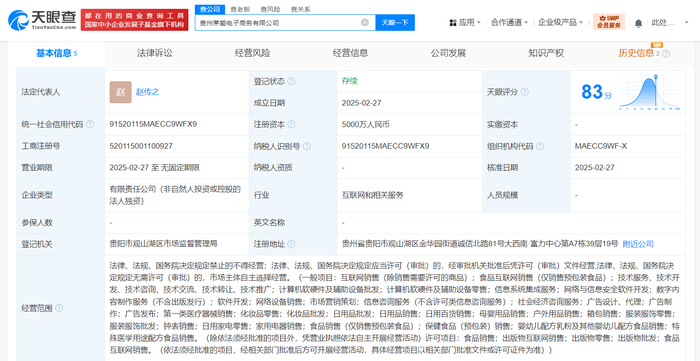 天貓?jiān)谫F州成立茅愛電商公司，注冊(cè)資本5000萬(wàn)布局計(jì)算機(jī)軟硬件開發(fā)